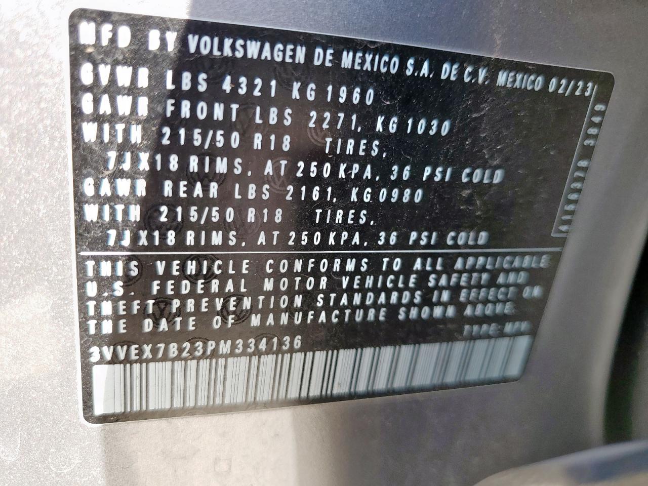 2023 Volkswagen Taos Se VIN: 3VVEX7B23PM334136 Lot: 83812465