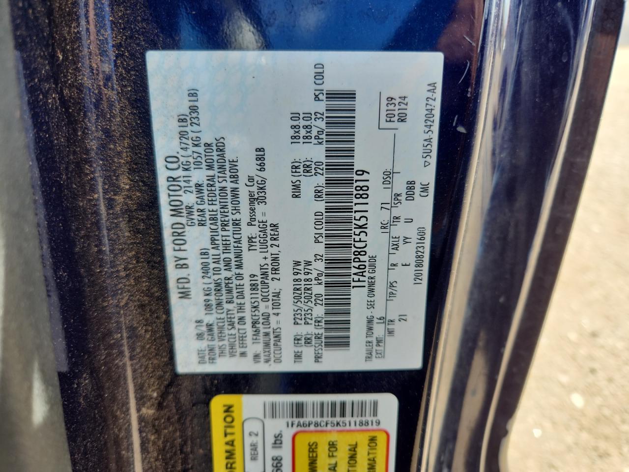 2019 Ford Mustang Gt VIN: 1FA6P8CF5K5118819 Lot: 71890585