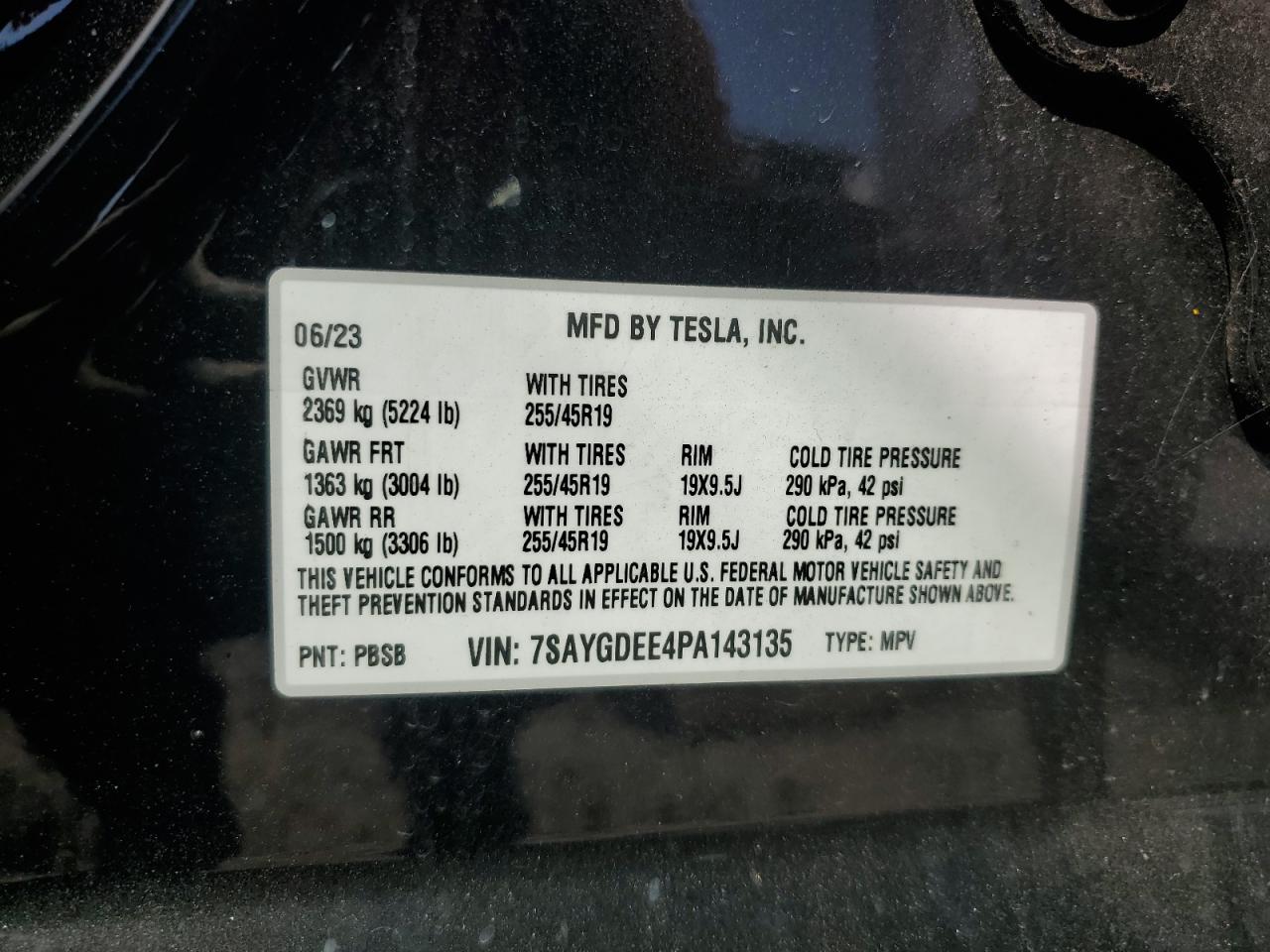2023 Tesla Model Y VIN: 7SAYGDEE4PA143135 Lot: 81751105