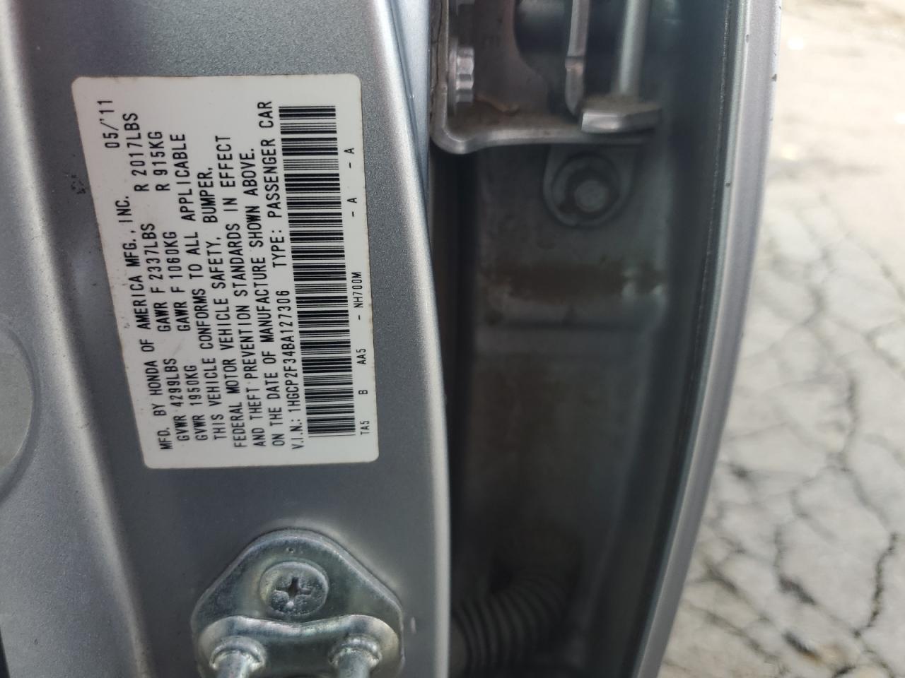 2011 Honda Accord Lx VIN: 1HGCP2F34BA127306 Lot: 80482135