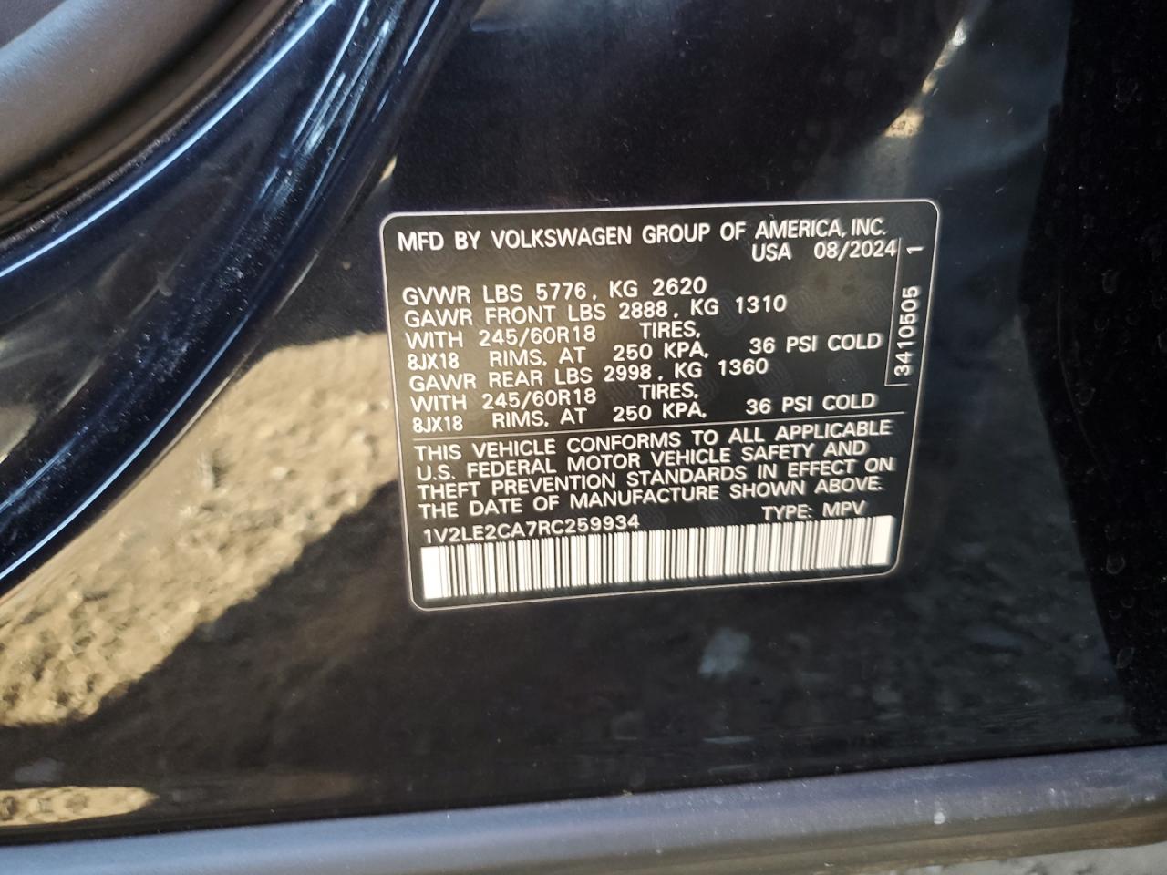 2024 Volkswagen Atlas Cross Sport Se VIN: 1V2LE2CA7RC259934 Lot: 71853295