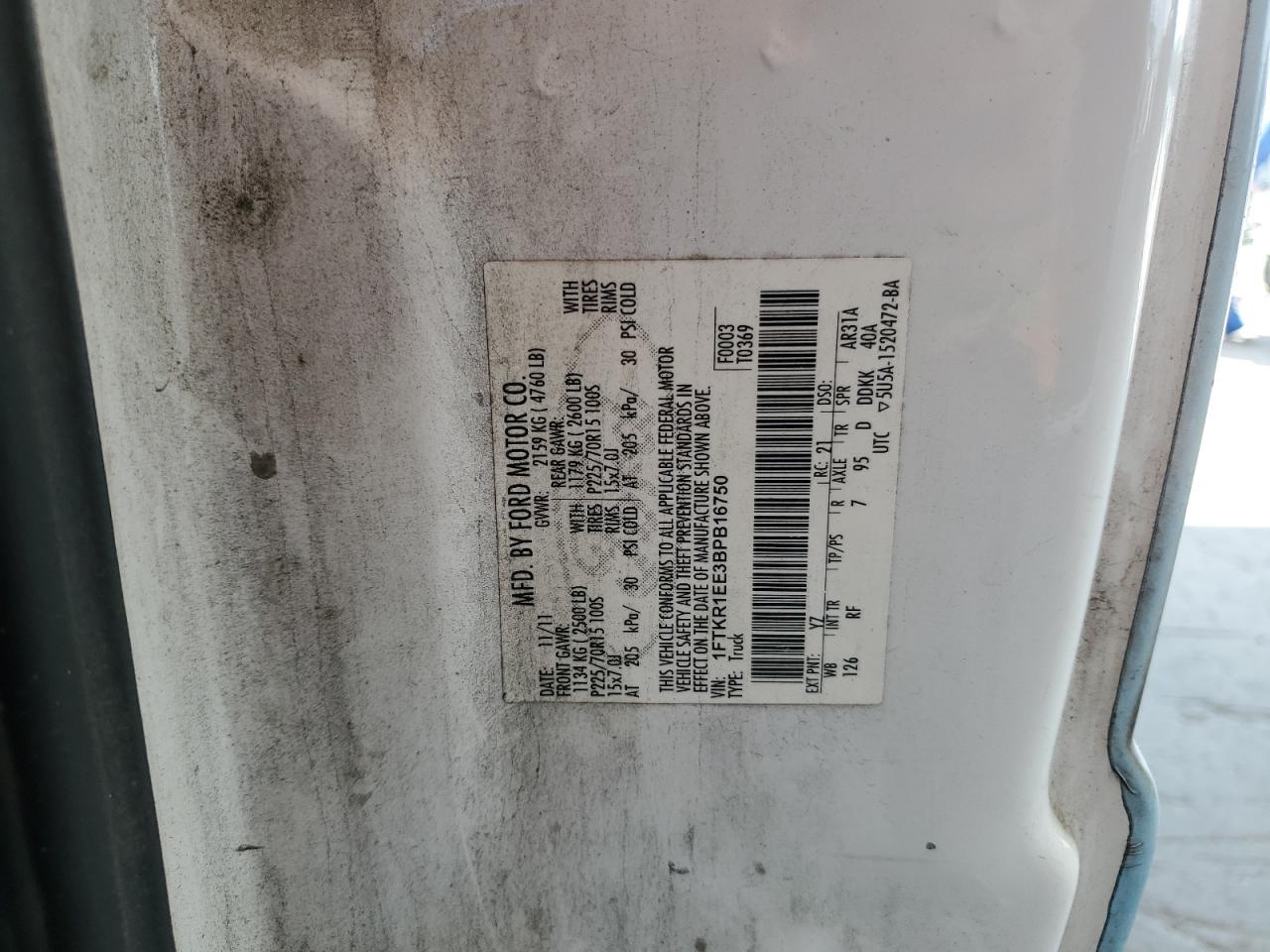 2011 Ford Ranger Super Cab VIN: 1FTKR1EE3BPB16750 Lot: 84272705