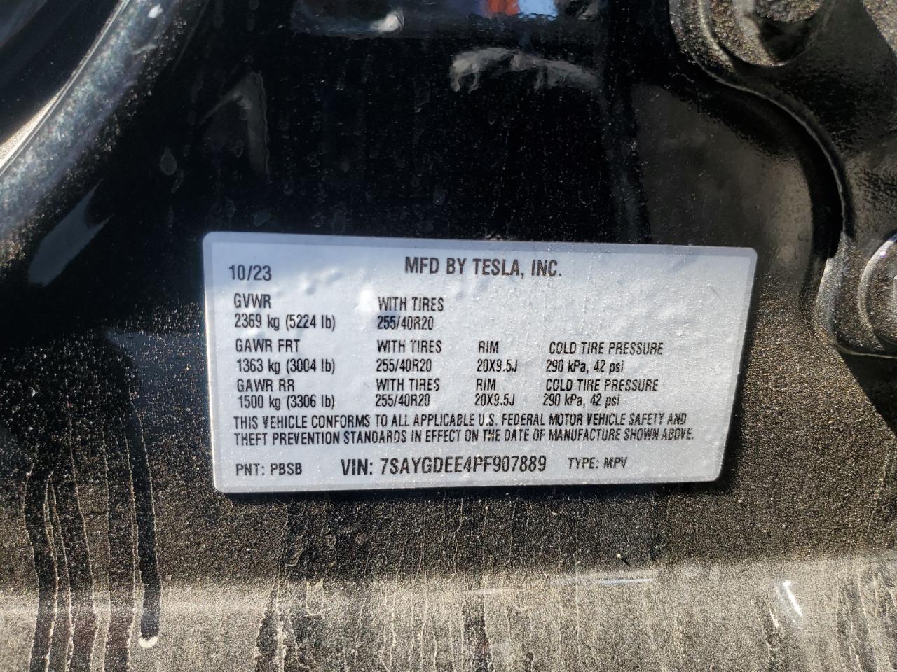 2023 Tesla Model Y VIN: 7SAYGDEE4PF907889 Lot: 83761445