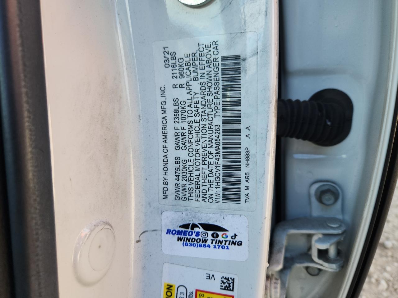 2021 Honda Accord Sport Se VIN: 1HGCV1F43MA054263 Lot: 84227075