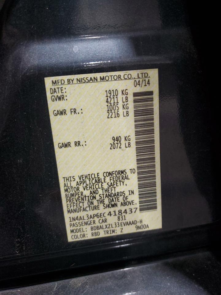 2014 Nissan Altima 2.5 VIN: 1N4AL3AP6EC418437 Lot: 81036665