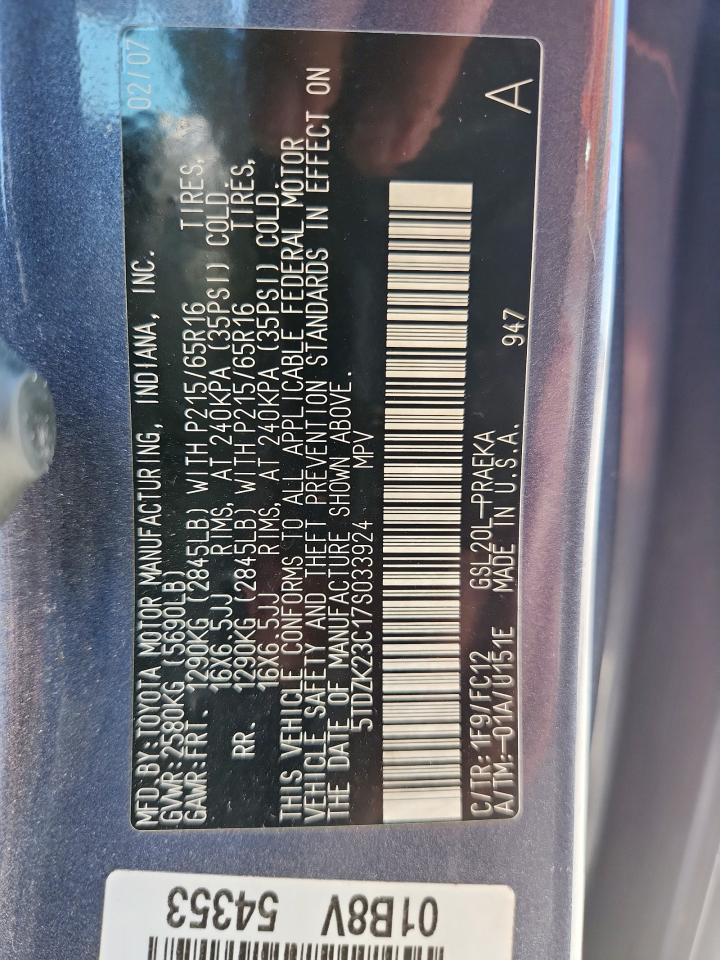 2007 Toyota Sienna Ce VIN: 5TDZK23C17S033924 Lot: 84445505