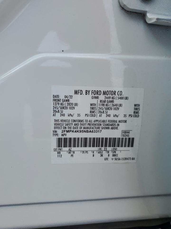 2022 Ford Edge Titanium VIN: 2FMPK4K95NBA63317 Lot: 71241755