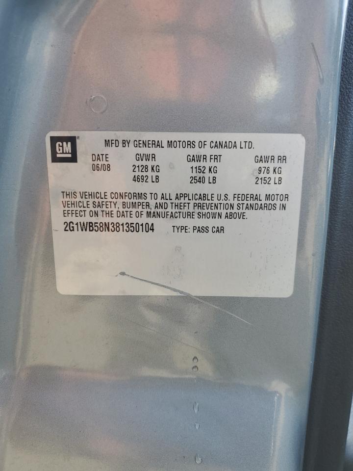 2008 Chevrolet Impala Ls VIN: 2G1WB58N381350104 Lot: 81689765