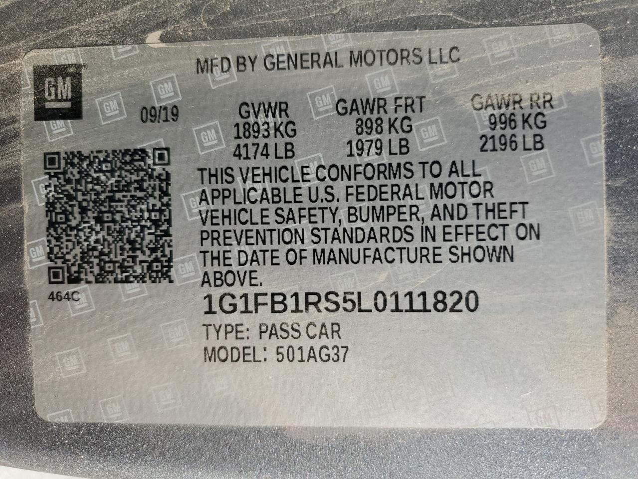 2020 Chevrolet Camaro Ls VIN: 1G1FB1RS5L0111820 Lot: 80691025