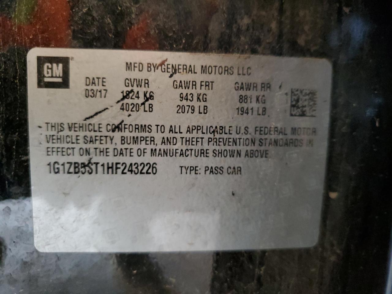 2017 Chevrolet Malibu Ls VIN: 1G1ZB5ST1HF243226 Lot: 81891915