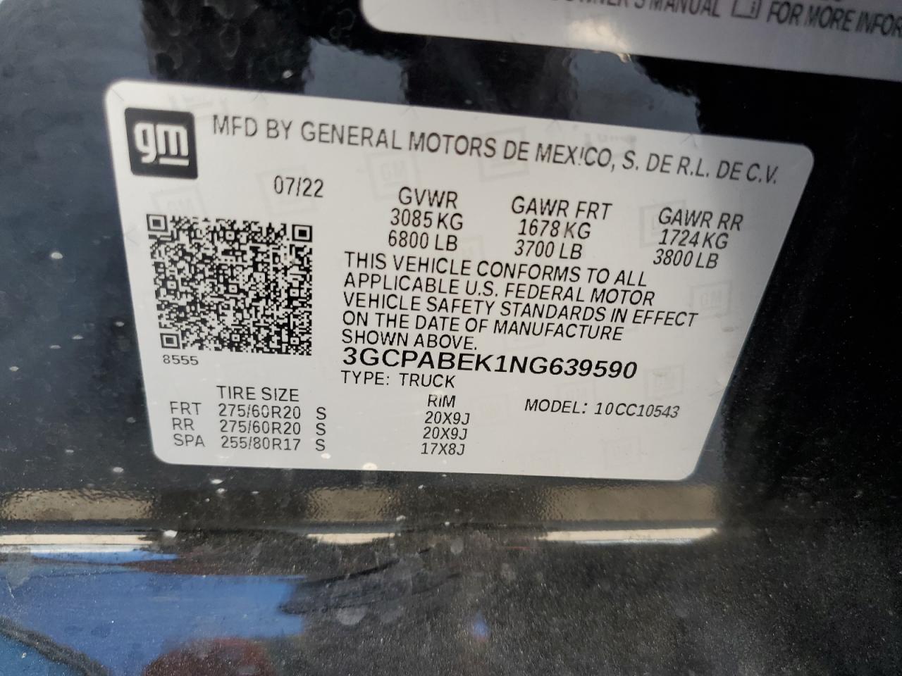 2022 Chevrolet Silverado C1500 Custom VIN: 3GCPABEK1NG639590 Lot: 80809655