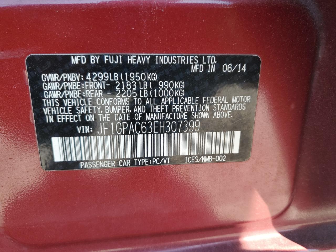 2014 Subaru Impreza Premium VIN: JF1GPAC63EH307399 Lot: 80807805