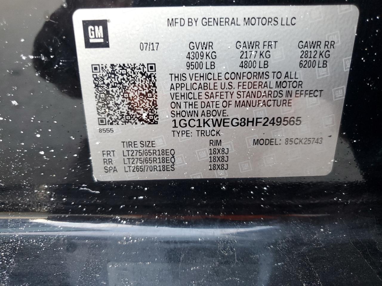 2017 Chevrolet Silverado K2500 Heavy Duty Ltz VIN: 1GC1KWEG8HF249565 Lot: 81152875