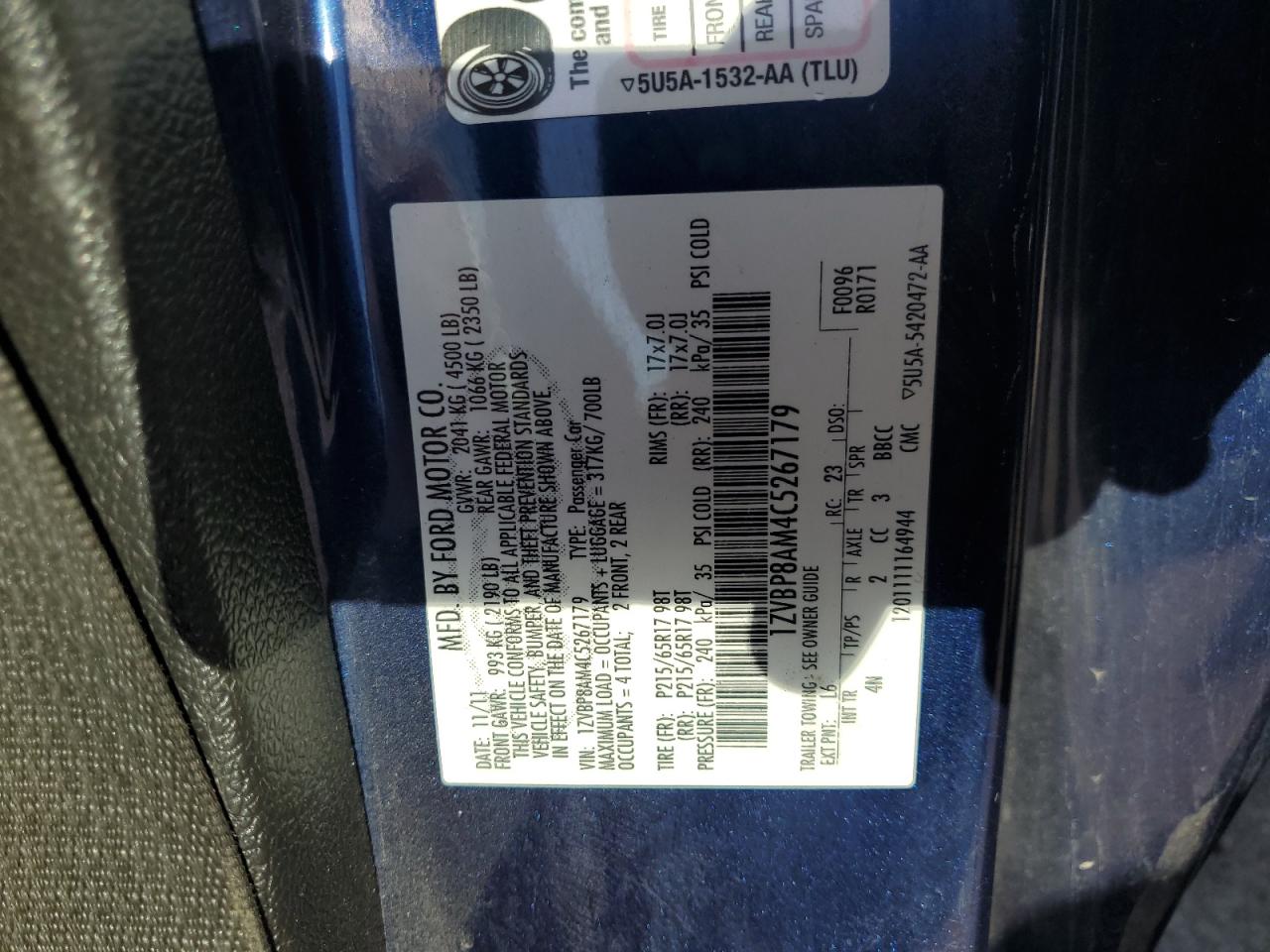 2012 Ford Mustang VIN: 1ZVBP8AM4C5267179 Lot: 81626175