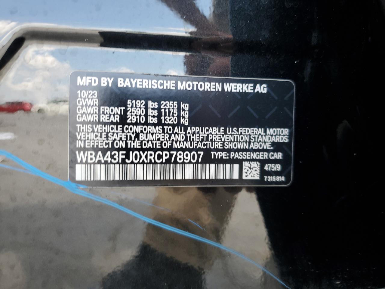 2024 BMW 530 I VIN: WBA43FJ0XRCP78907 Lot: 70706145