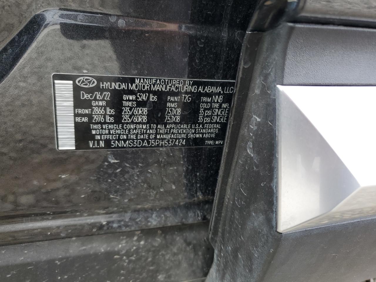 2023 Hyundai Santa Fe Sel Premium VIN: 5NMS3DAJ5PH537424 Lot: 72017275