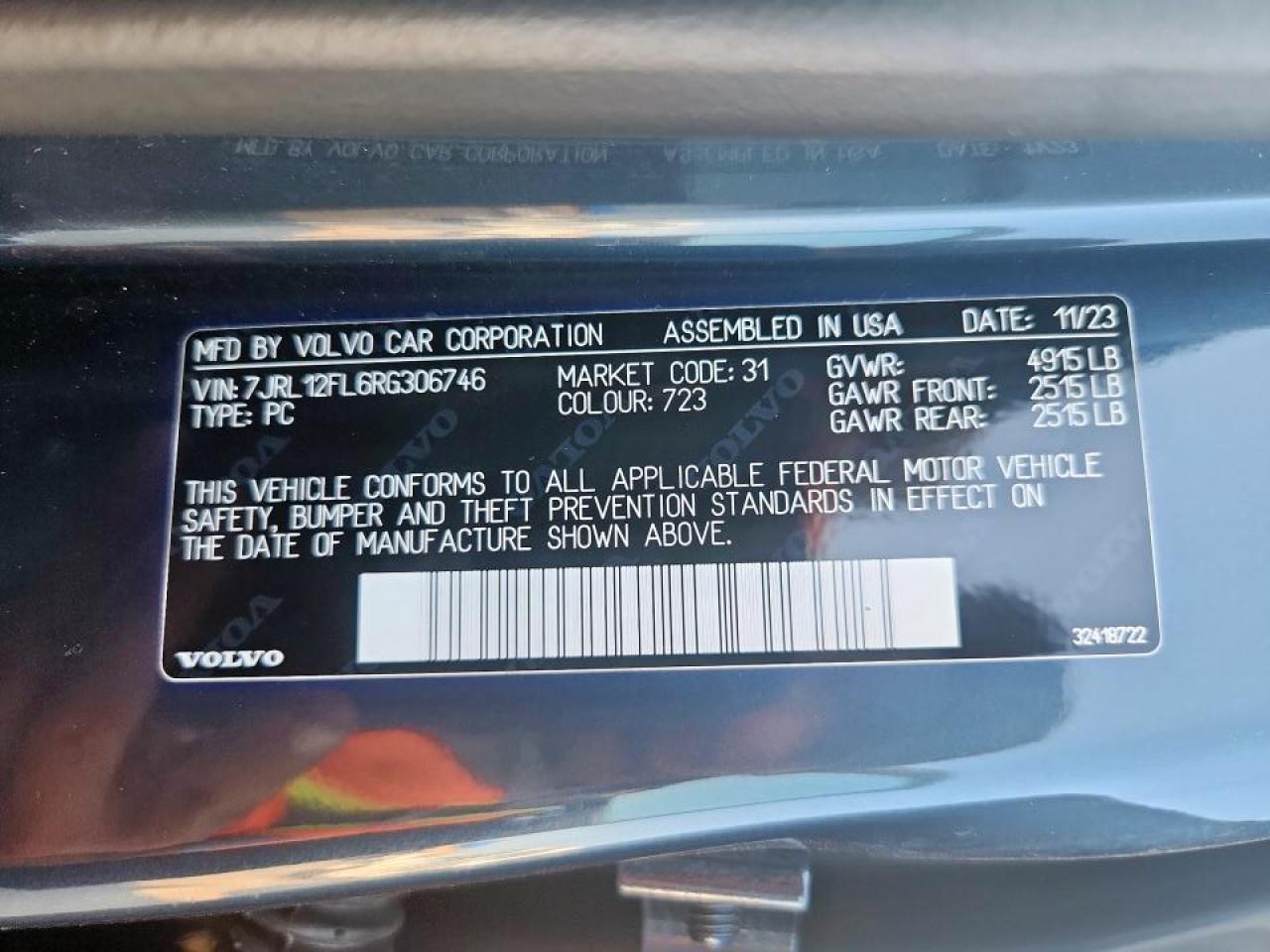 2024 Volvo S60 Plus VIN: 7JRL12FL6RG306746 Lot: 85922575