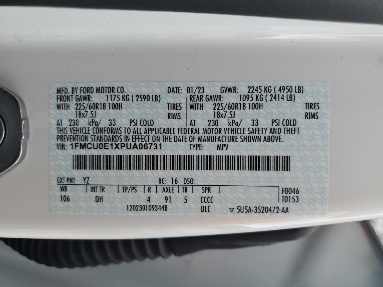 2023 Ford Escape VIN: 1FMCU0E1XPUA06731 Lot: 84022635