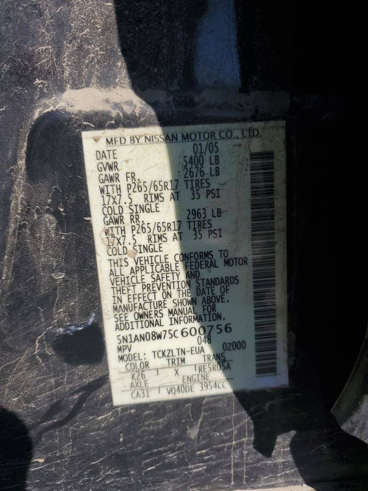 2005 Nissan Xterra Off Road VIN: 5N1AN08W75C600756 Lot: 81528045