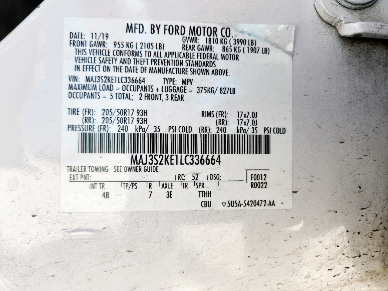 2020 Ford Ecosport Titanium VIN: MAJ3S2KE1LC336664 Lot: 84226895