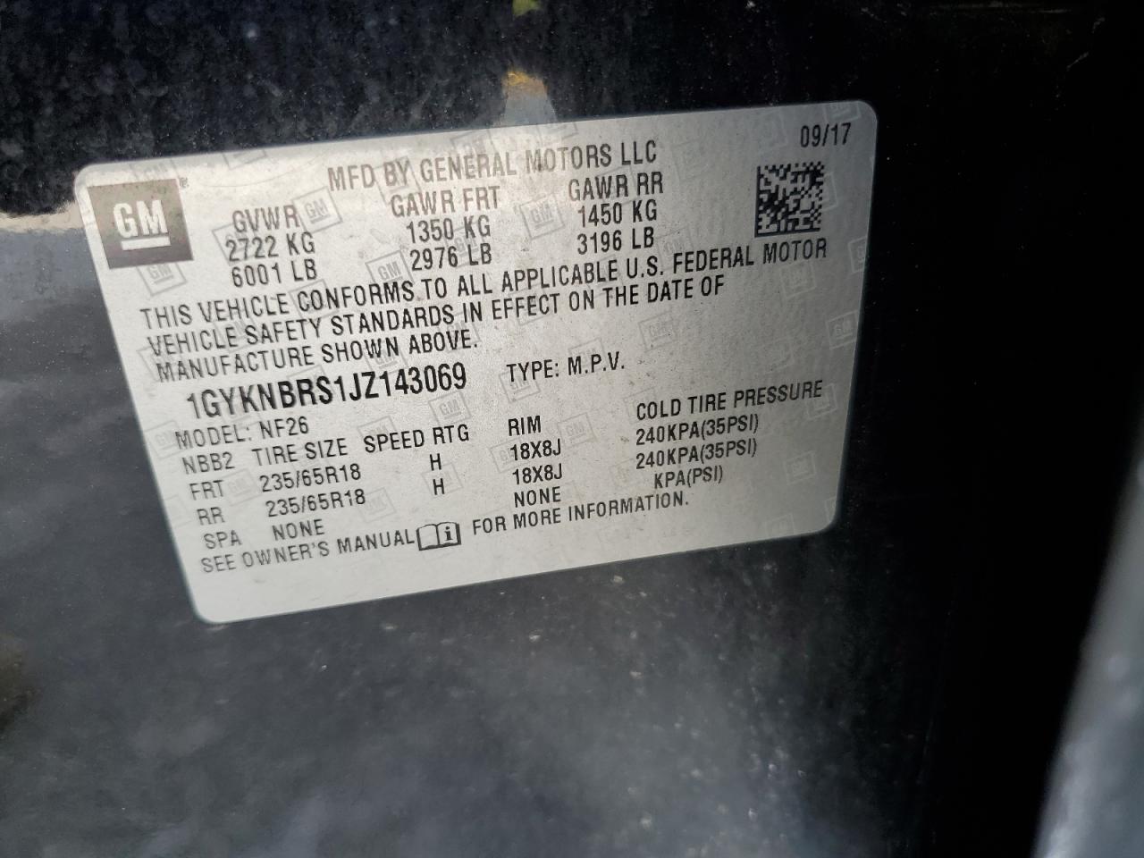 2018 Cadillac Xt5 VIN: 1GYKNBRS1JZ143069 Lot: 71790895