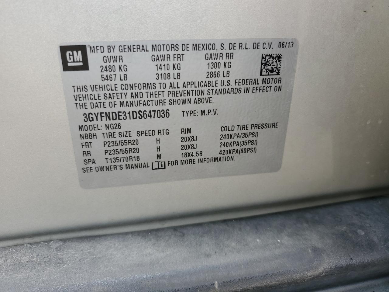 2013 Cadillac Srx Performance Collection VIN: 3GYFNDE31DS647036 Lot: 81297755