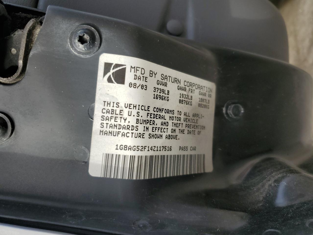 2004 Saturn Ion Level 1 VIN: 1G8AG52F14Z117516 Lot: 84581695