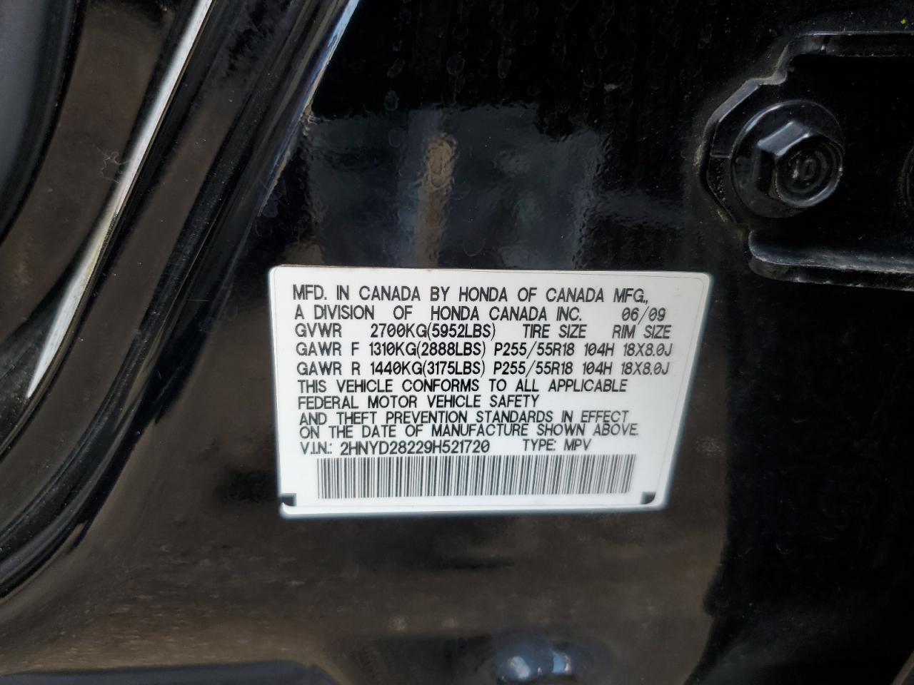 2009 Acura Mdx VIN: 2HNYD28229H521720 Lot: 81386215