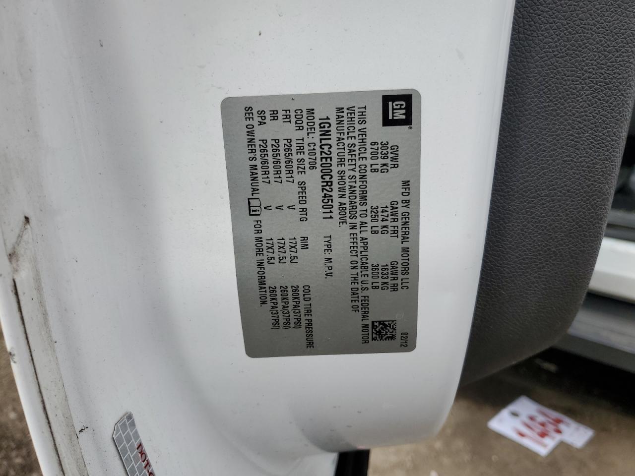 2012 Chevrolet Tahoe Police VIN: 1GNLC2E00CR245011 Lot: 81582005