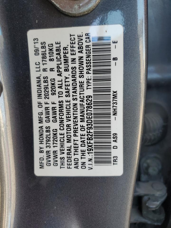 2013 Honda Civic Exl VIN: 19XFB2F93DE078629 Lot: 80712725