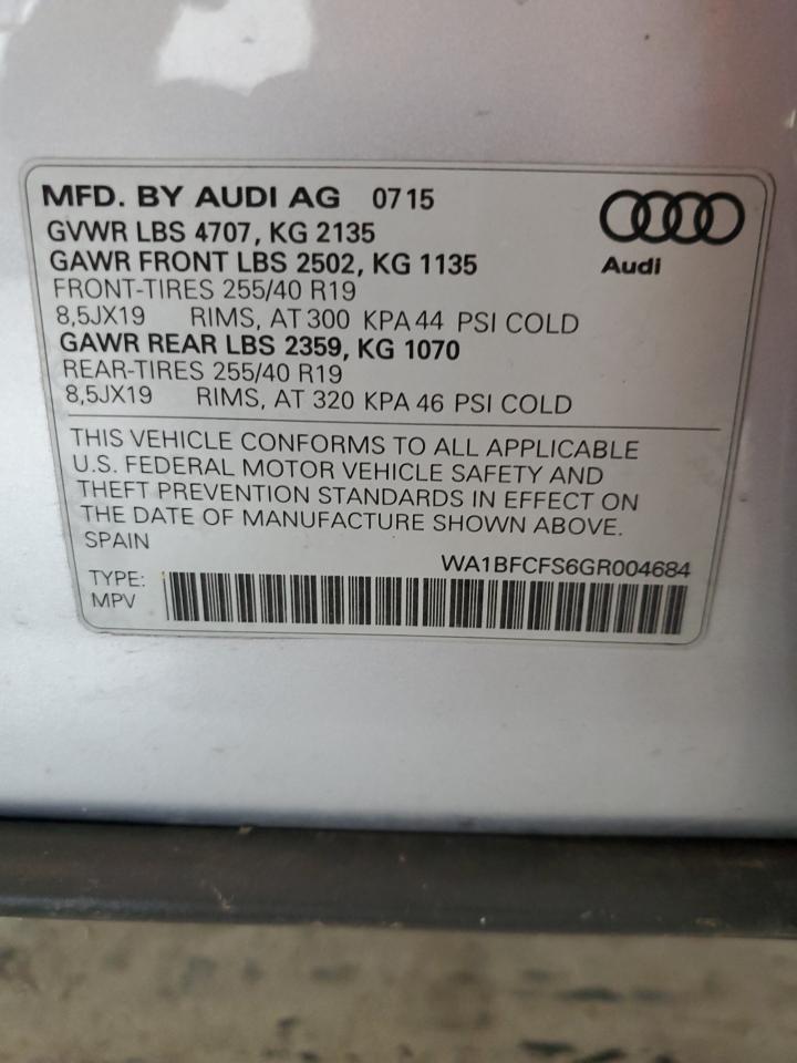 2016 Audi Q3 Premium Plus VIN: WA1BFCFS6GR004684 Lot: 81479165