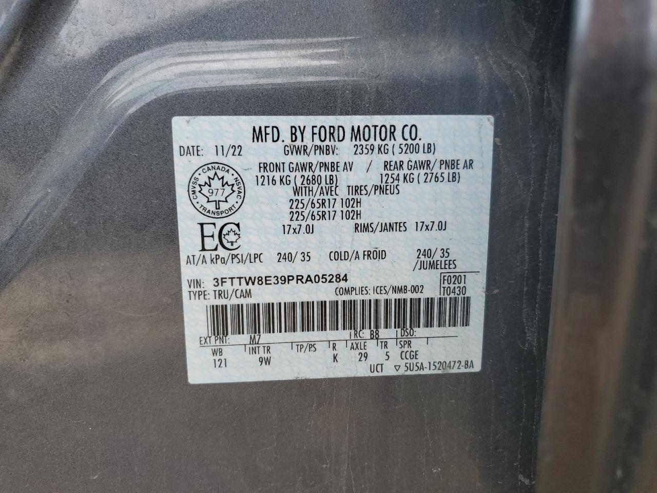 2023 Ford Maverick Xl VIN: 3FTTW8E39PRA05284 Lot: 71072115