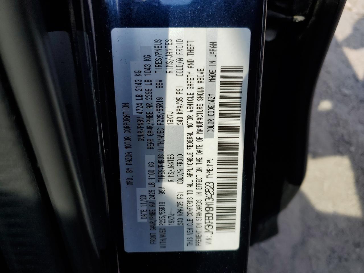 2021 Mazda Cx-5 Grand Touring VIN: JM3KFBDM9M1342523 Lot: 81548815