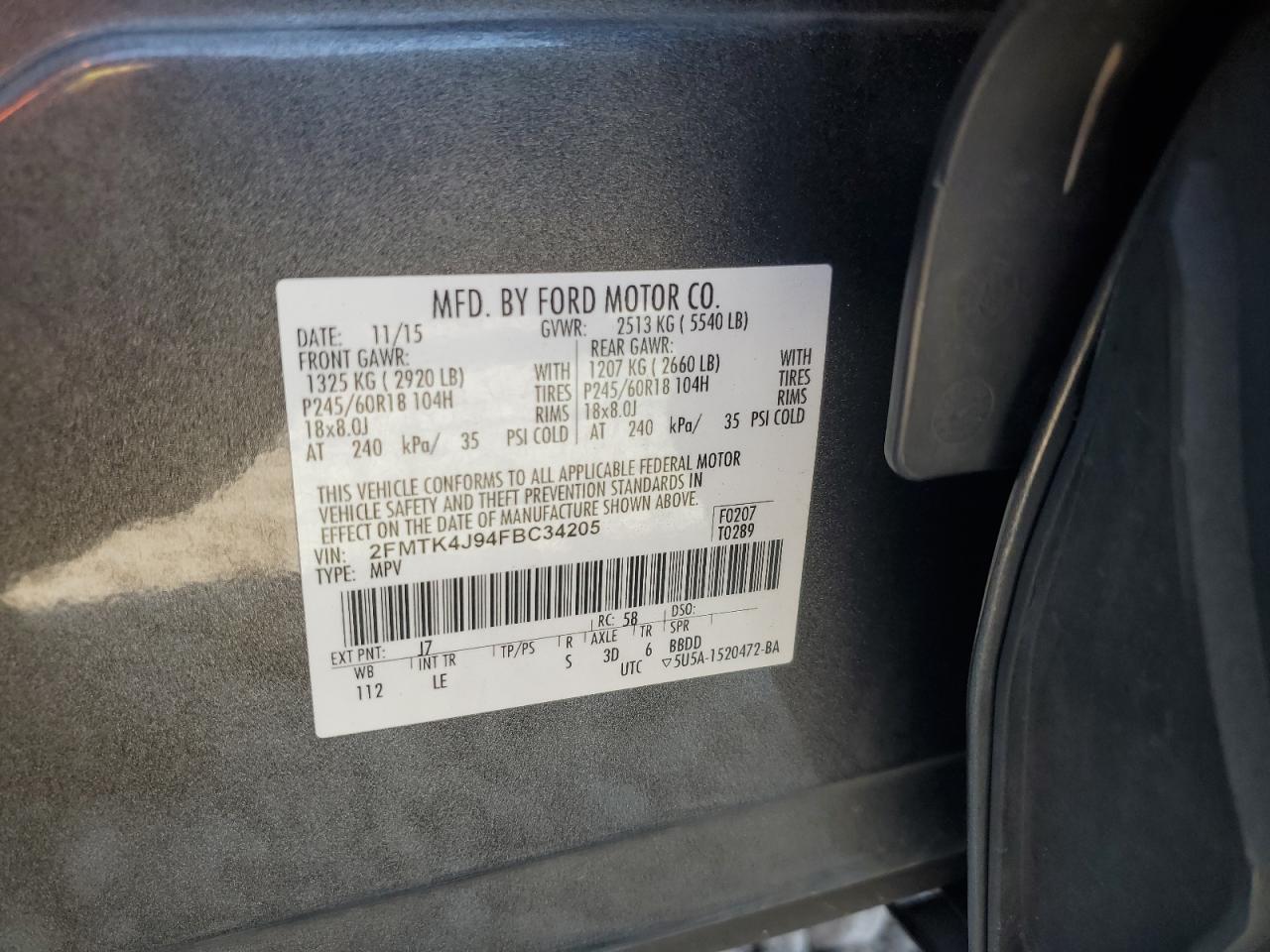 2015 Ford Edge Sel VIN: 2FMTK4J94FBC34205 Lot: 81118595