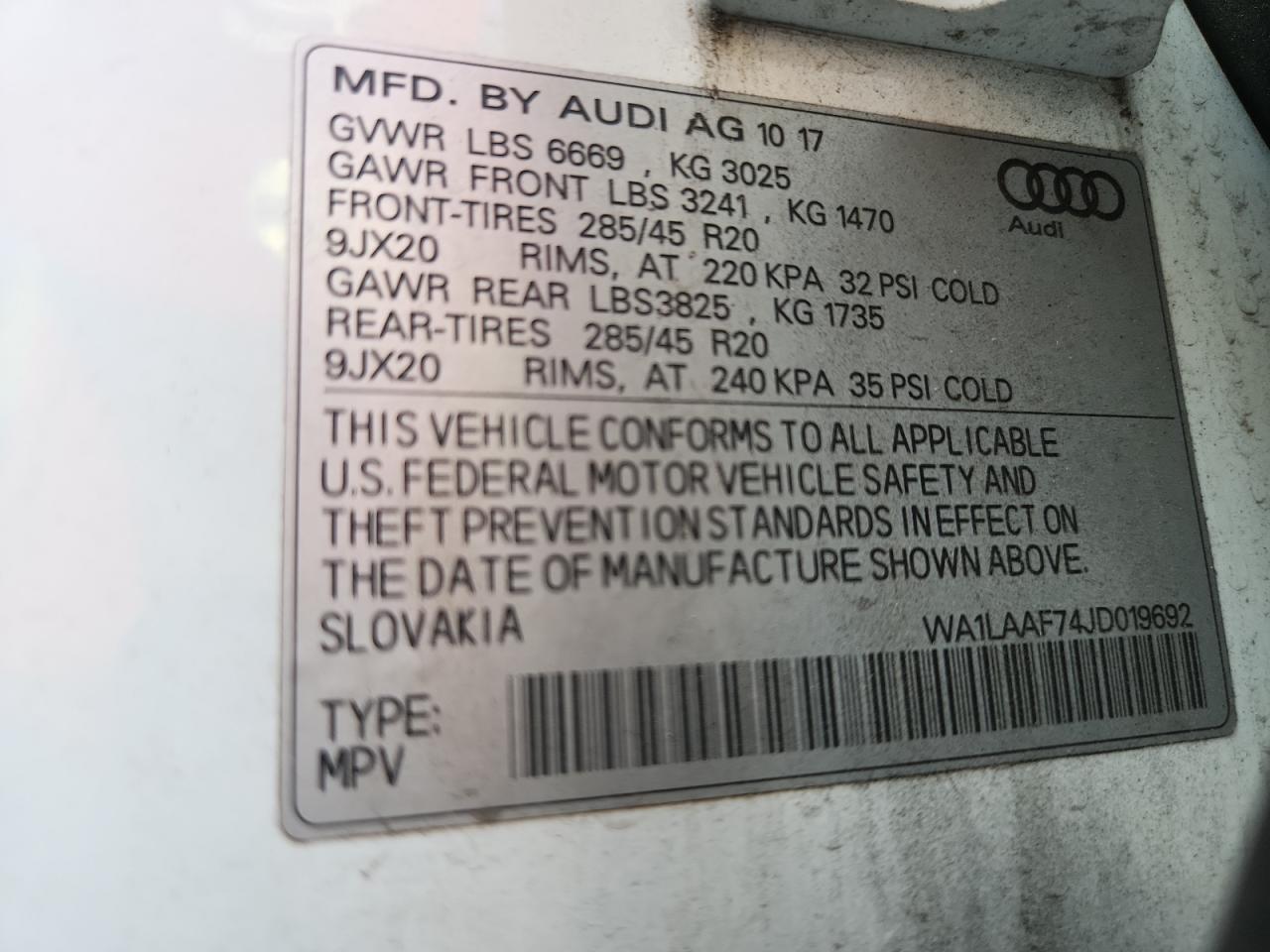 2018 Audi Q7 Premium Plus VIN: WA1LAAF74JD019692 Lot: 80460585