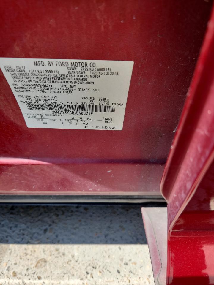 2018 Ford Flex Sel VIN: 2FMGK5C88JBA08219 Lot: 71014575