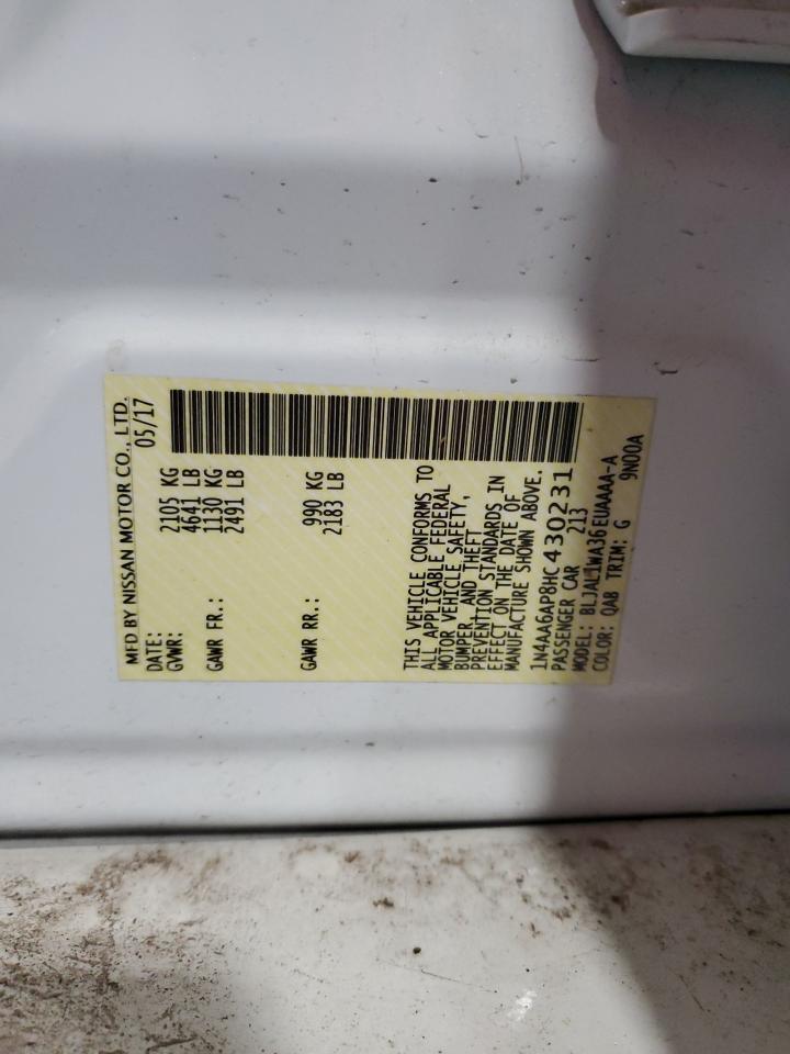 2017 Nissan Maxima 3.5S VIN: 1N4AA6AP8HC430231 Lot: 71798445