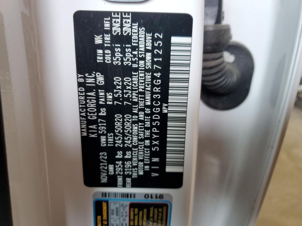 2024 Kia Telluride Sx VIN: 5XYP5DGC3RG471252 Lot: 83932385