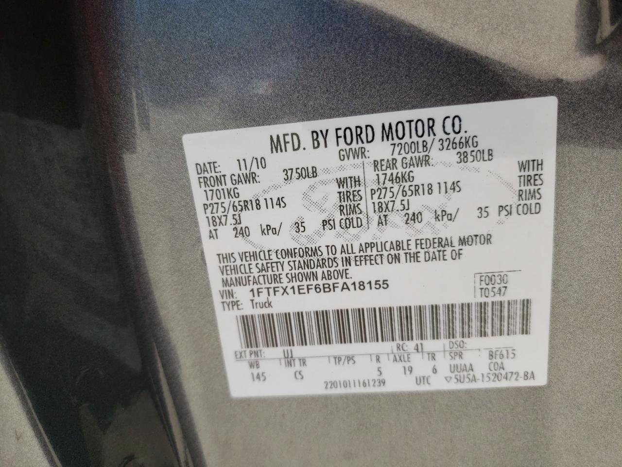 2011 Ford F150 Super Cab VIN: 1FTFX1EF6BFA18155 Lot: 80854845