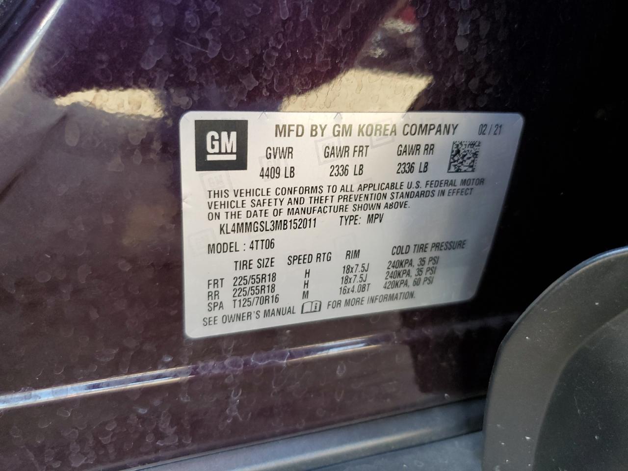 2021 Buick Encore Gx Essence VIN: KL4MMGSL3MB152011 Lot: 85130325