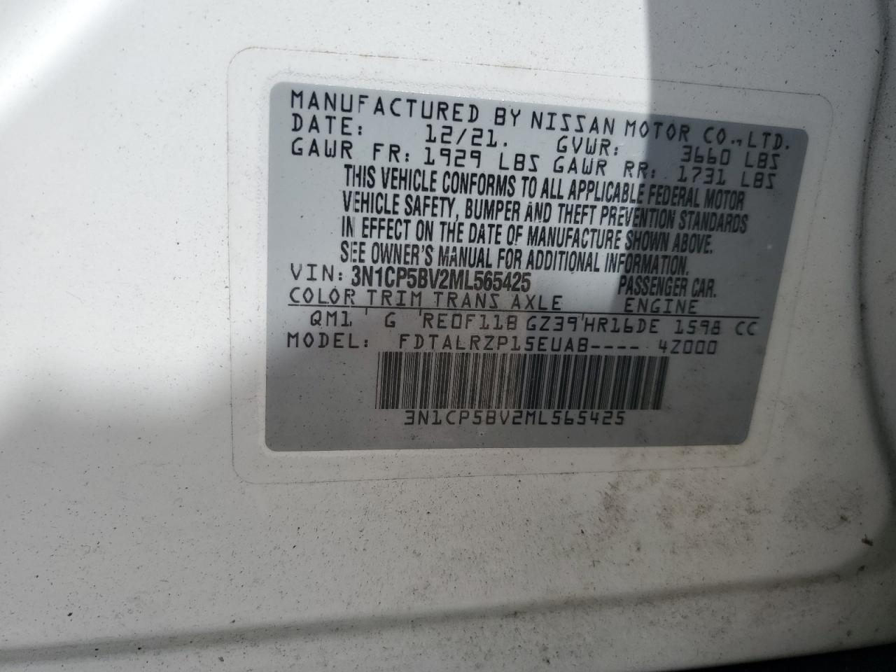 2021 Nissan Kicks S VIN: 3N1CP5BV2ML565425 Lot: 80256935