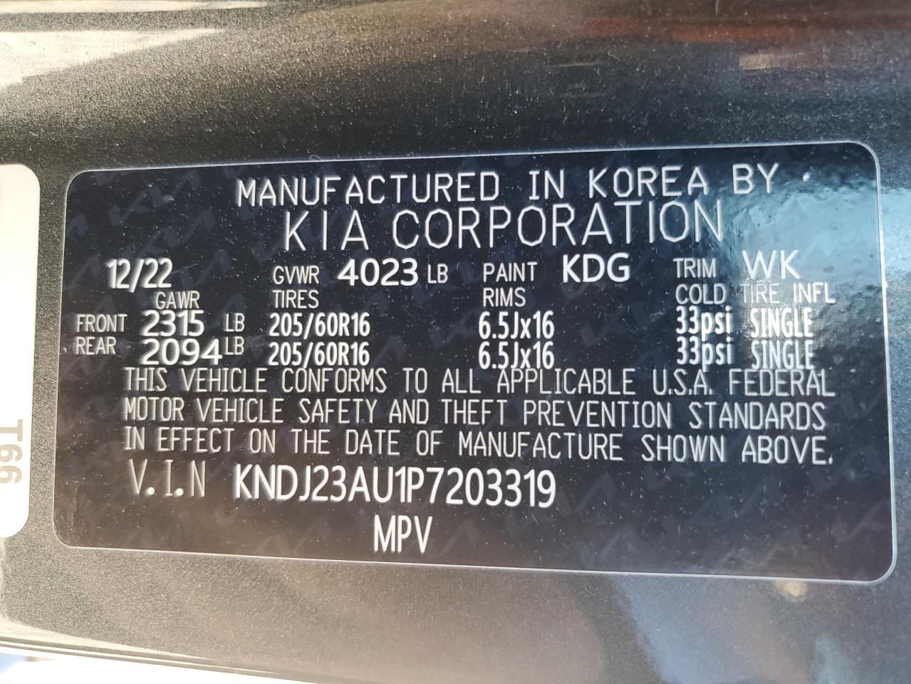2023 Kia Soul Lx VIN: KNDJ23AU1P7203319 Lot: 80834325