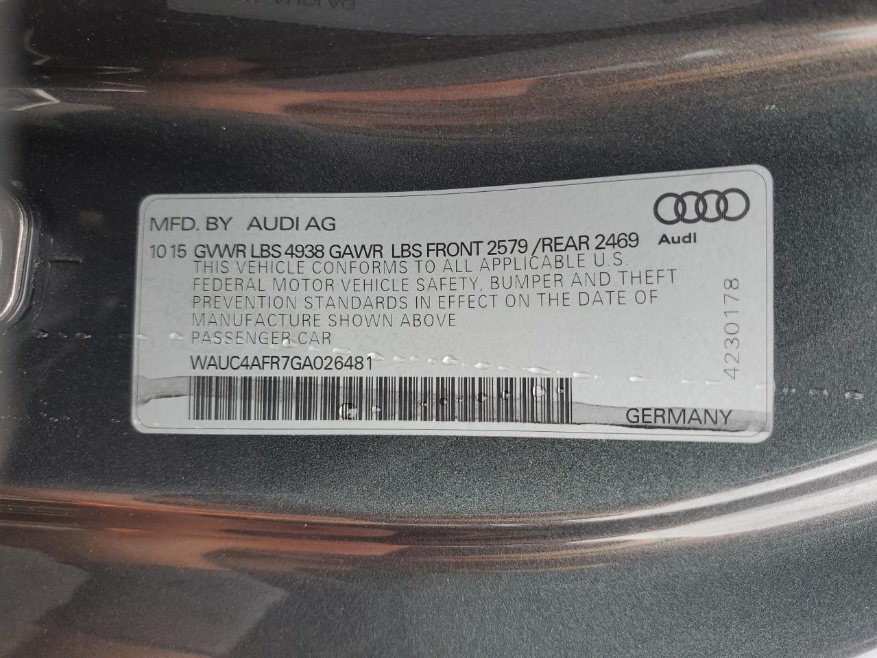 2016 Audi S5 Premium Plus VIN: WAUC4AFR7GA026481 Lot: 81136265