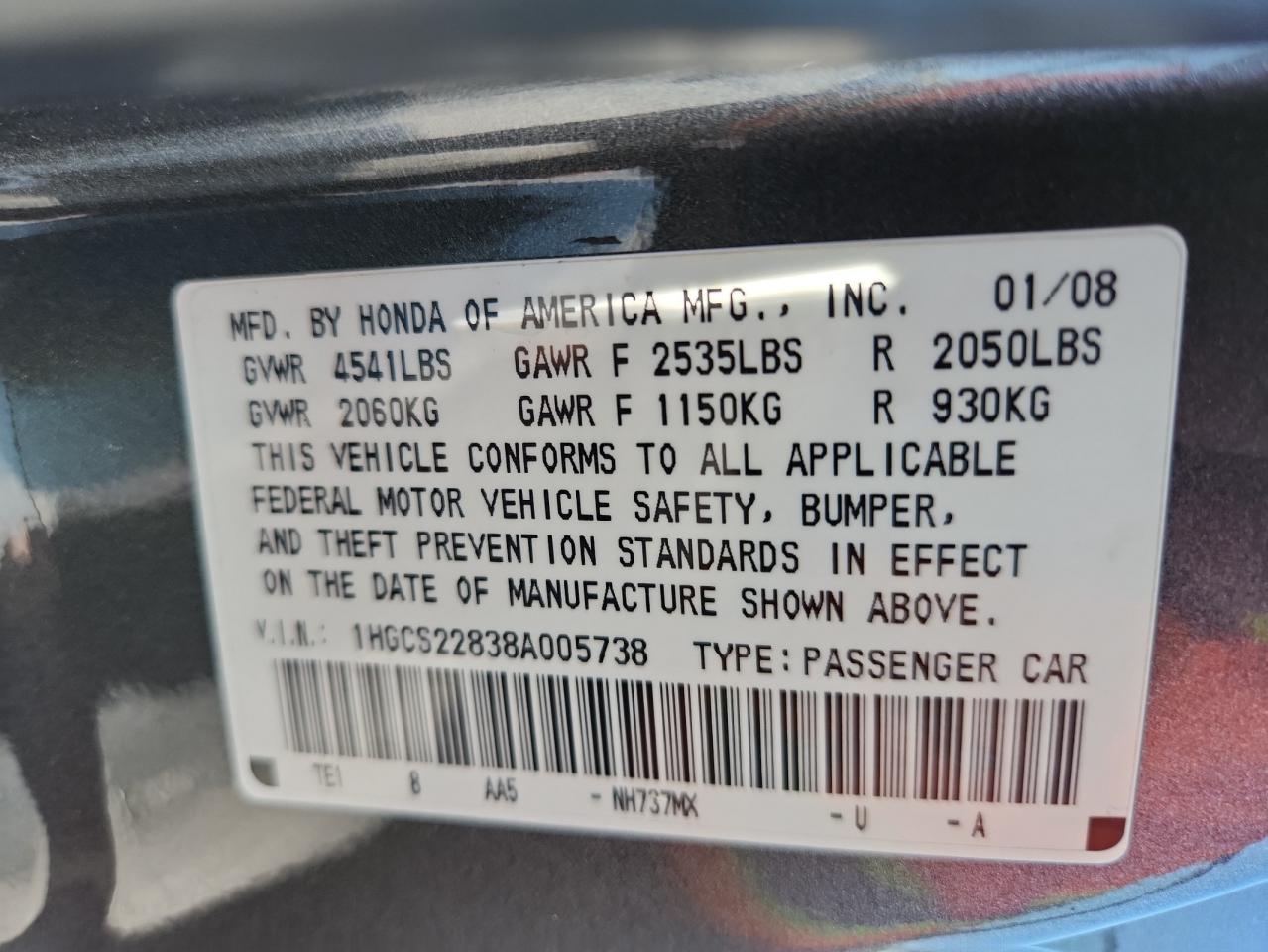 2008 Honda Accord Exl VIN: 1HGCS22838A005738 Lot: 71426955