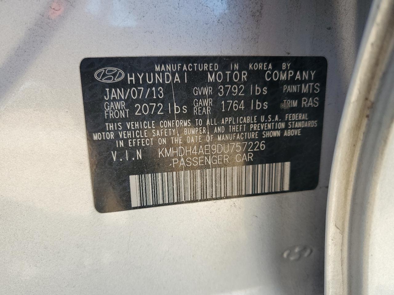 KMHDH4AE9DU757226 2013 Hyundai Elantra