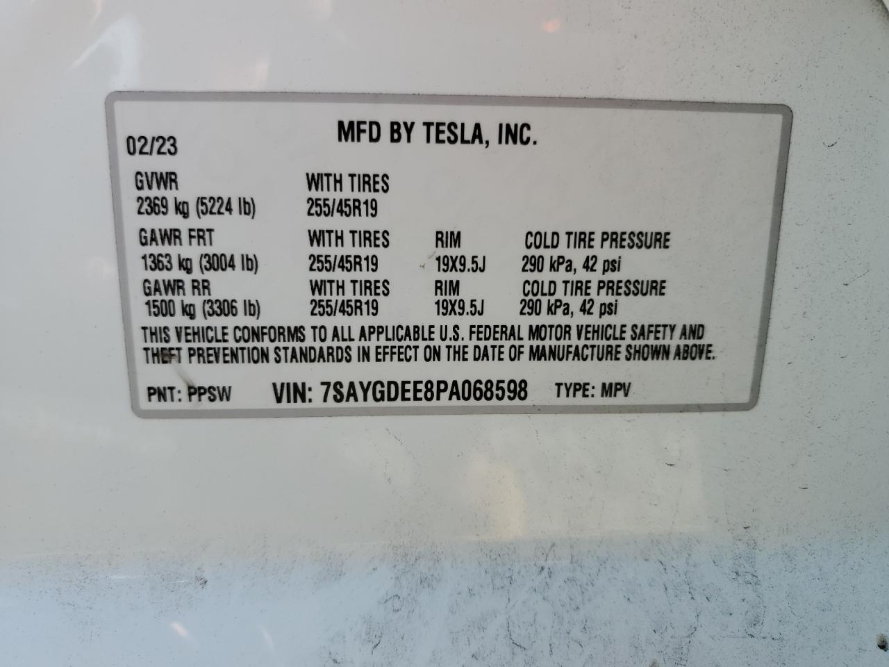 2023 Tesla Model Y VIN: 7SAYGDEE8PA068598 Lot: 84741425