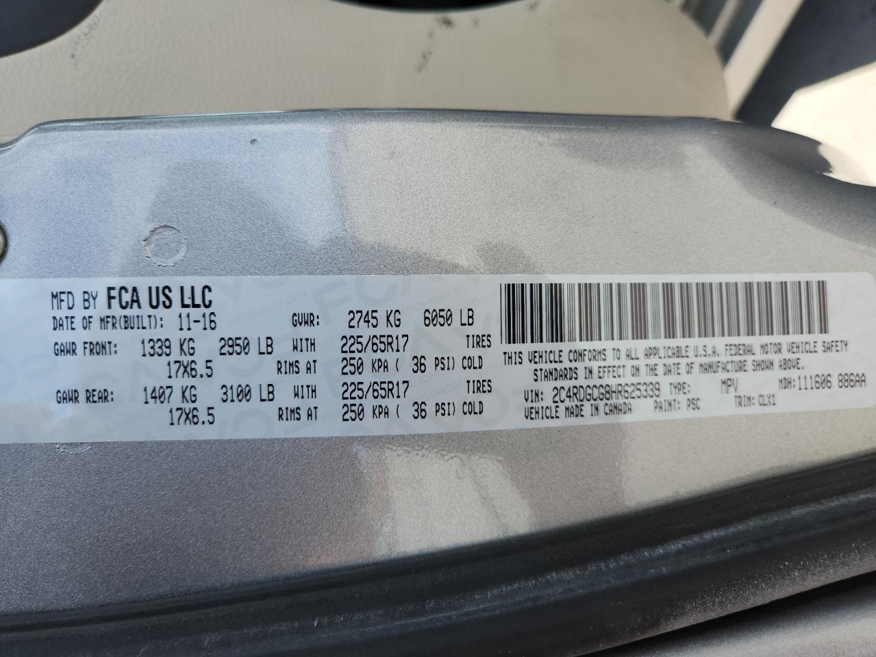 2017 Dodge Grand Caravan Sxt VIN: 2C4RDGCG8HR625339 Lot: 84286495