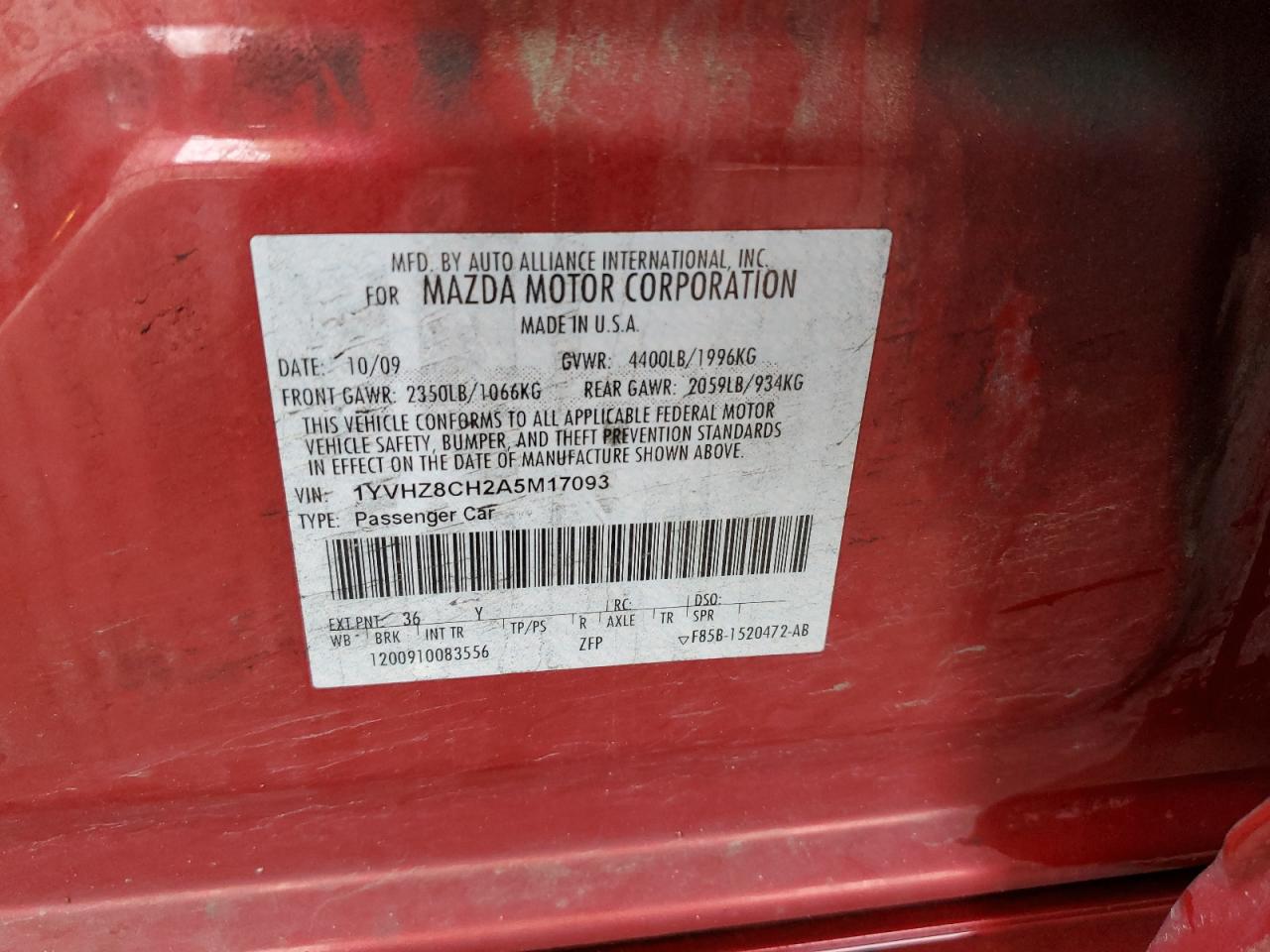 2010 Mazda 6 I VIN: 1YVHZ8CH2A5M17093 Lot: 81731225