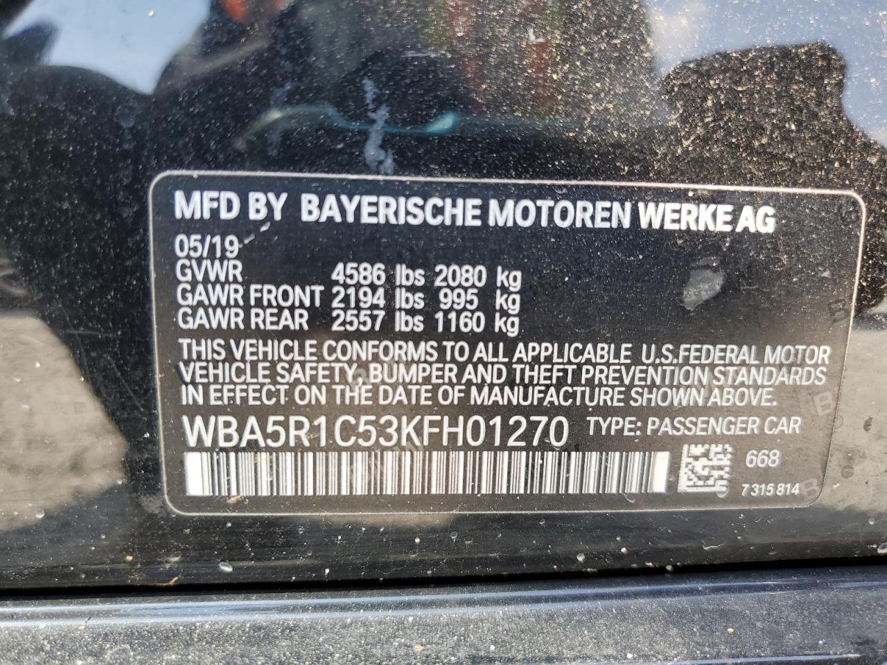 2019 BMW 330I VIN: WBA5R1C53KFH01270 Lot: 81207595