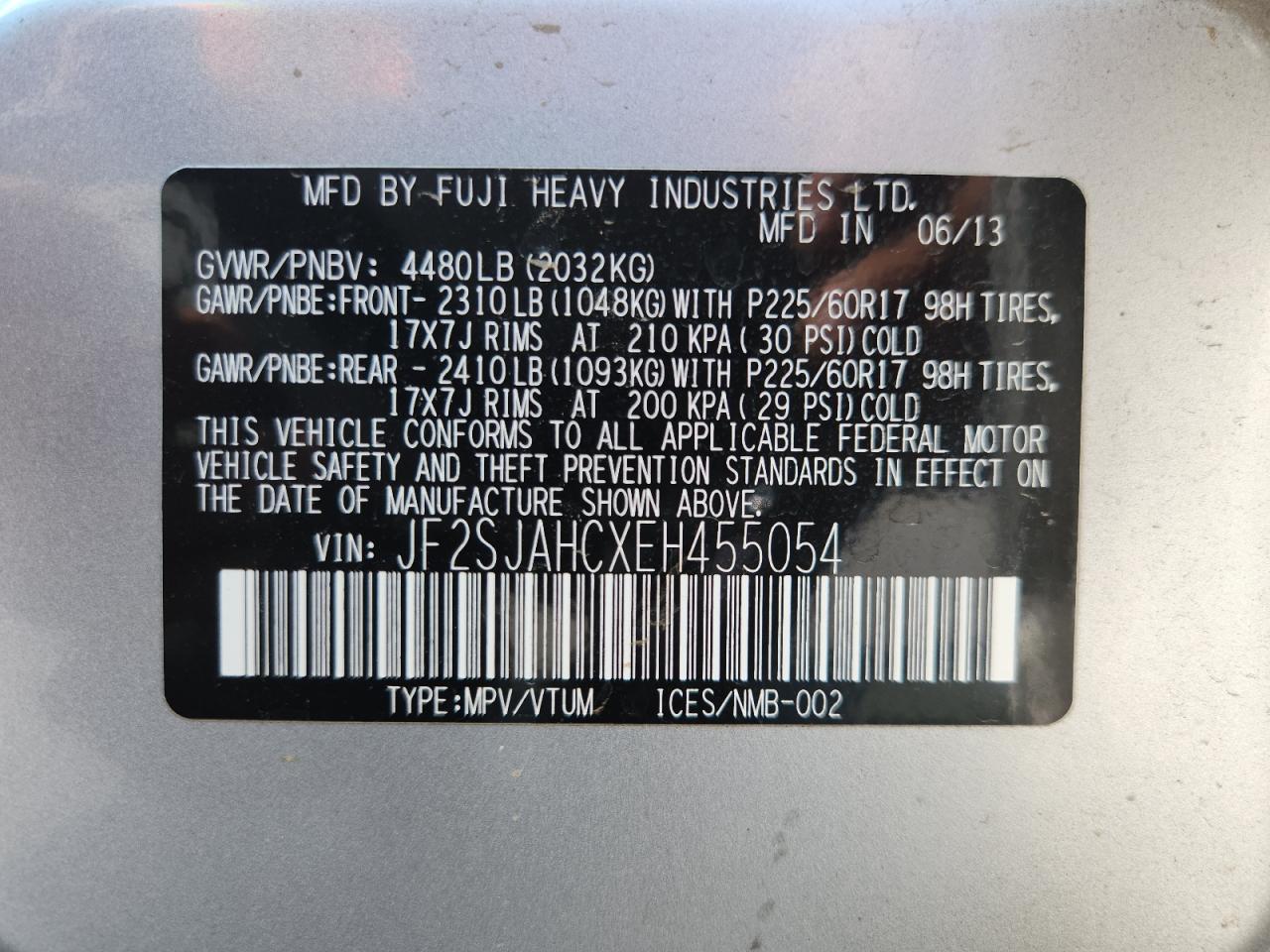 2014 Subaru Forester 2.5I Limited VIN: JF2SJAHCXEH455054 Lot: 71115285